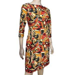Jude Connally Women’s Size S Orange Red Geo Abstract Print Sheath Dress